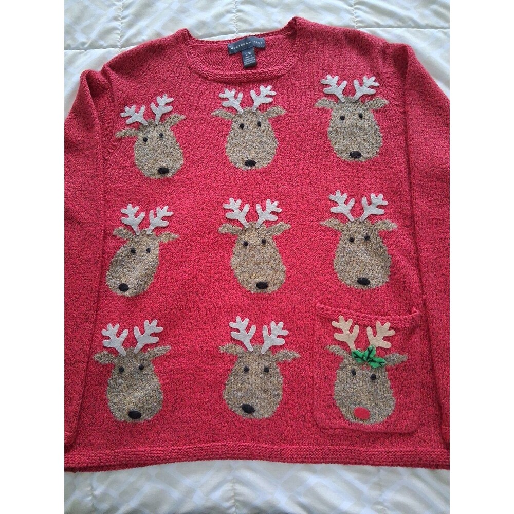 Vintage Signatures Northern Isles Sweater Womens Large Red Reindeer.